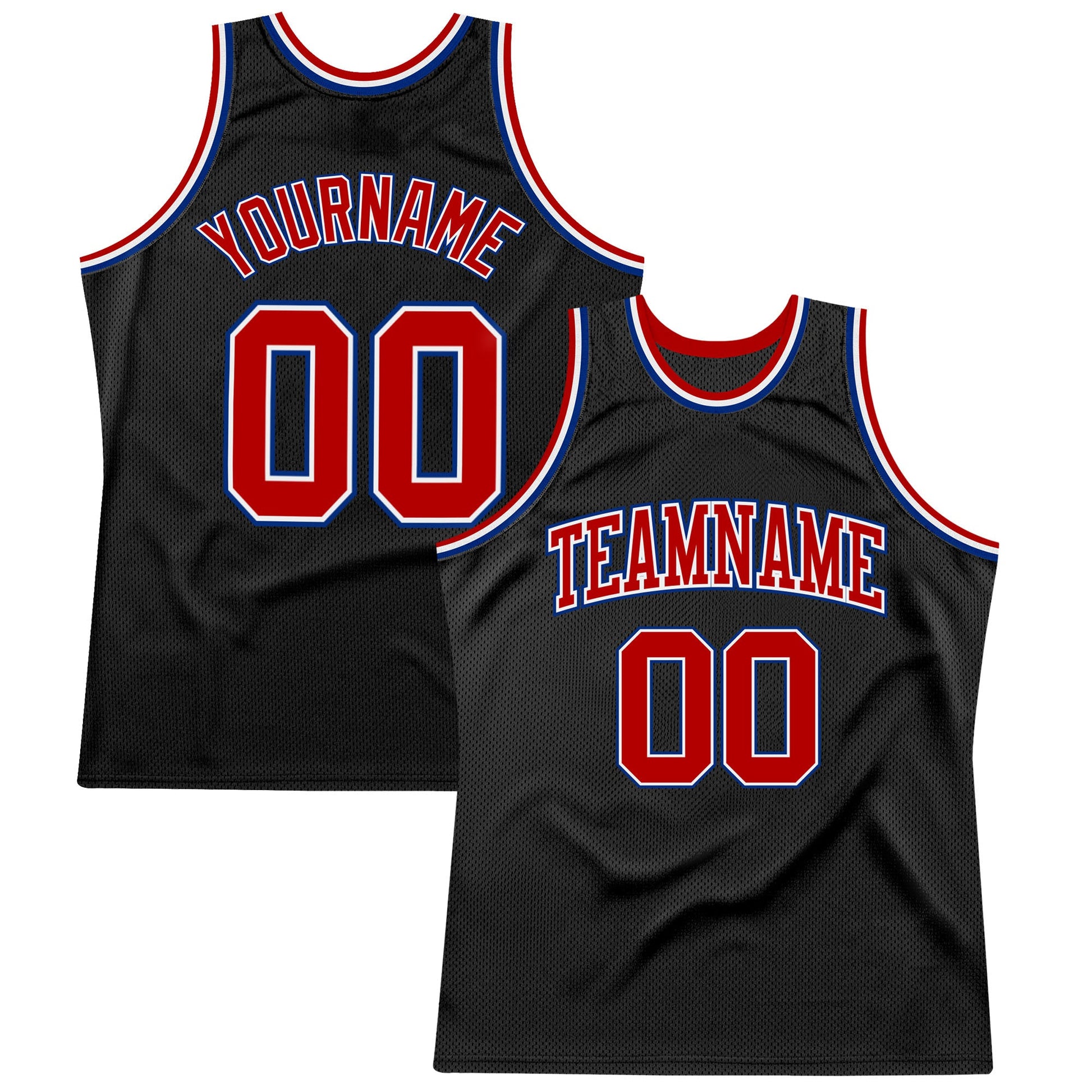 Custom Black Red-Royal Authentic Throwback Basketball Jersey - Main View