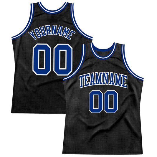 Custom Black Royal-White Authentic Throwback Basketball Jersey - Main View
