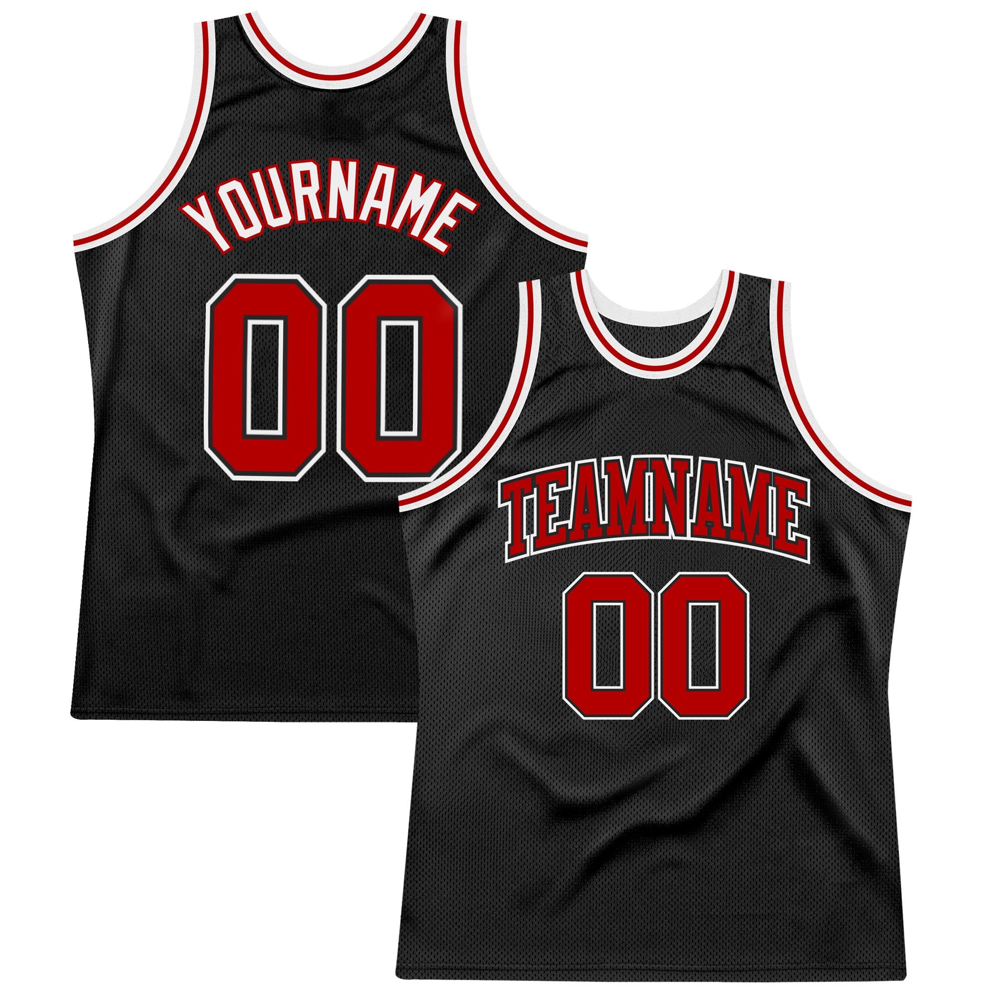 Custom Black Red-White Authentic Throwback Basketball Jersey - Main View