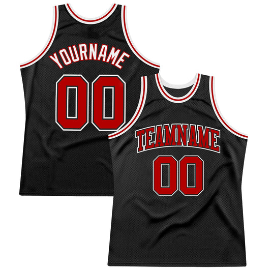 Custom Black Red-White Authentic Throwback Basketball Jersey - Main View