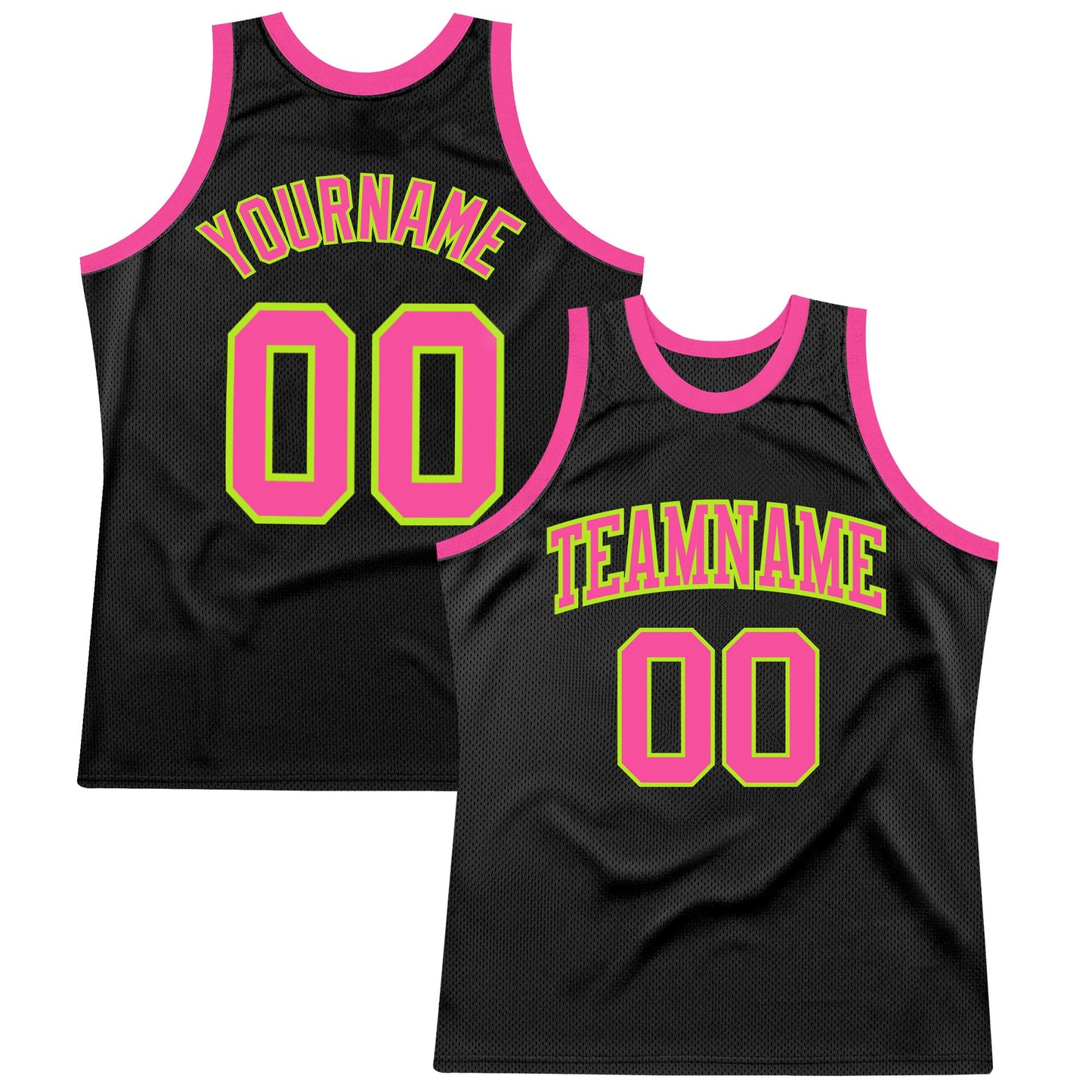 Custom Black Pink-Neon Green Authentic Throwback Basketball Jersey - Main View