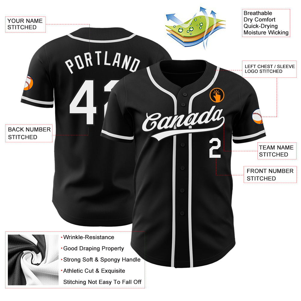 Custom Black White Authentic Baseball Jersey view 3