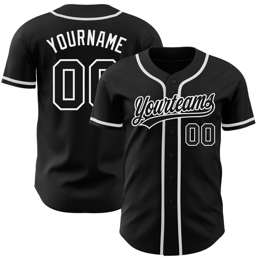 Custom Black Black-White Authentic Baseball Jersey - Main View
