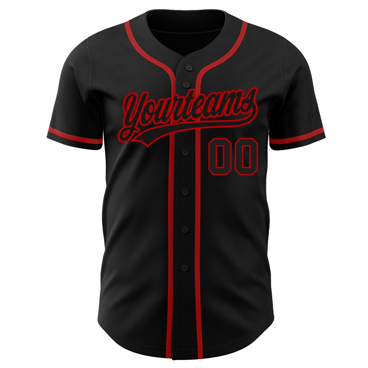 Custom Black Black-Red Authentic Baseball Jersey view 2