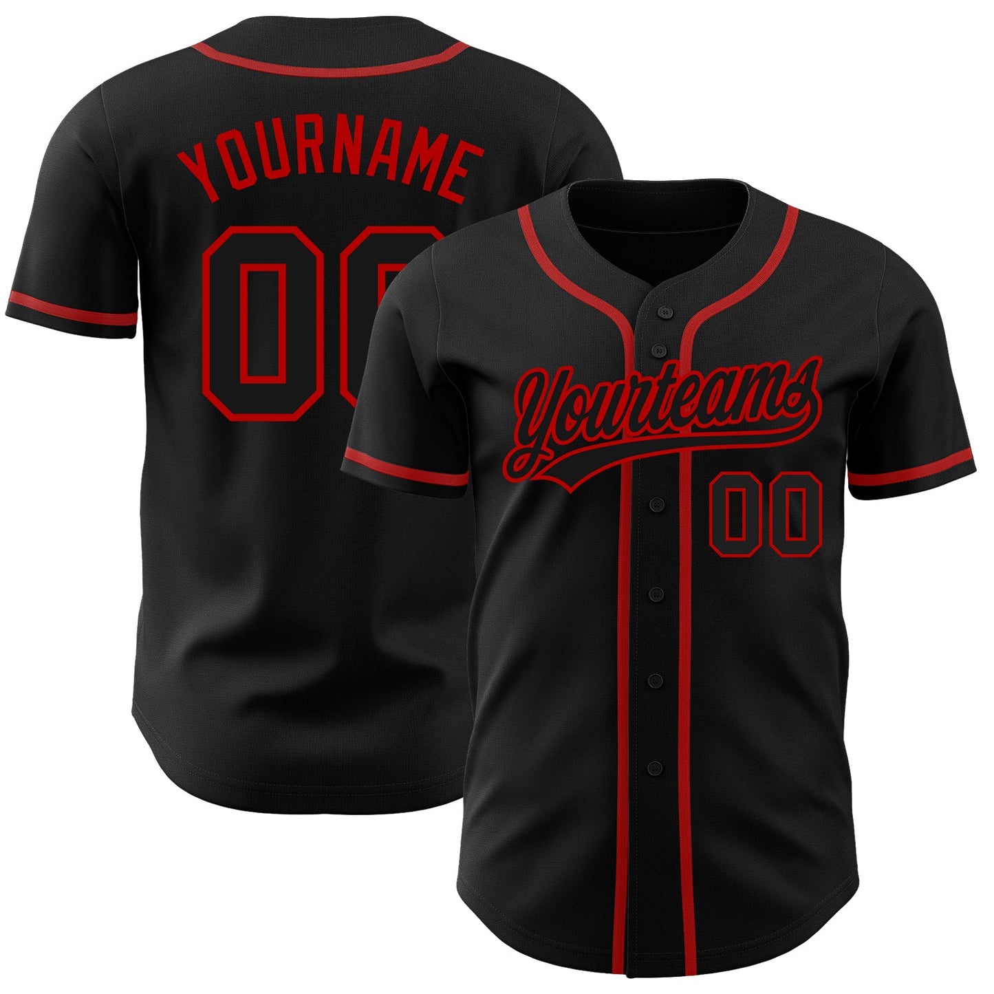 Custom Black Black-Red Authentic Baseball Jersey - Main View