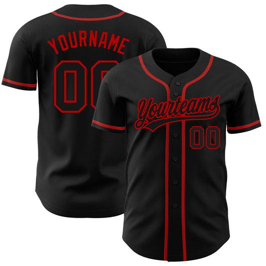 Custom Black Black-Red Authentic Baseball Jersey - Main View
