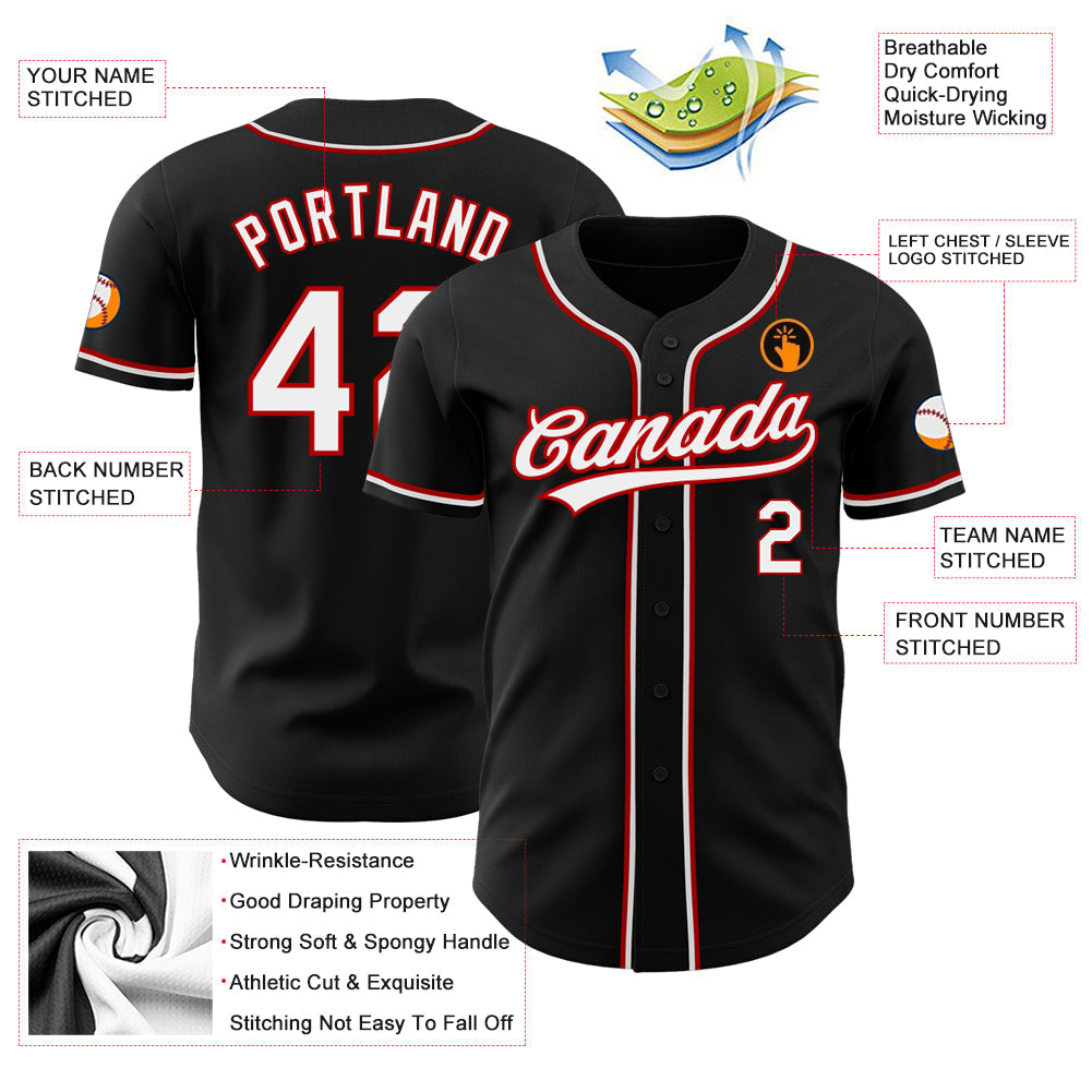 Custom Black White-Red Authentic Baseball Jersey view 3