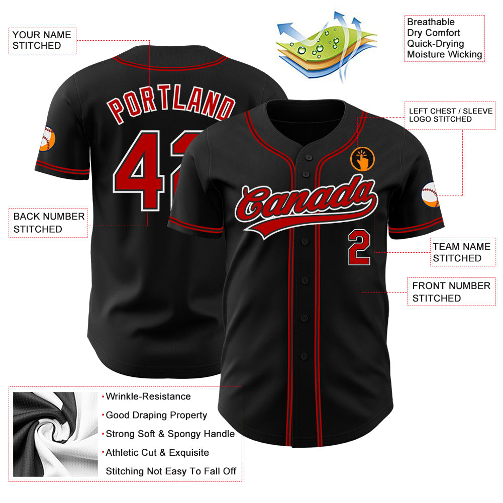 Custom Black Red-White Authentic Baseball Jersey view 3