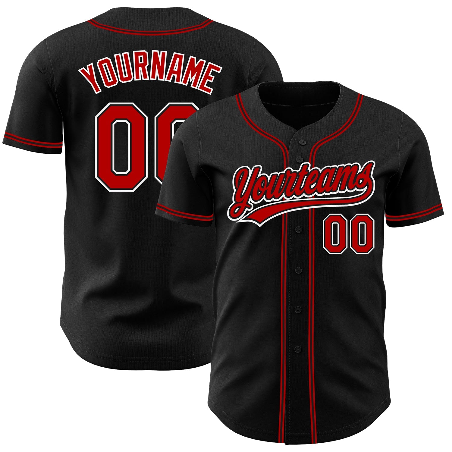 Custom Black Red-White Authentic Baseball Jersey - Main View