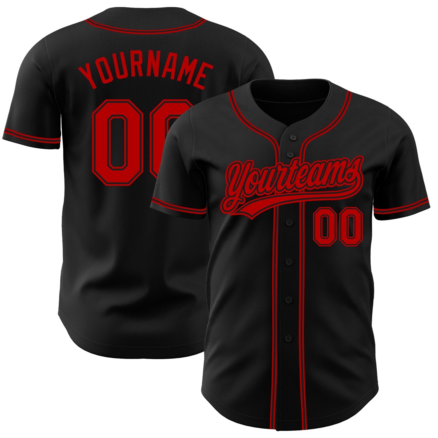 Custom Black Red Authentic Baseball Jersey - Main View