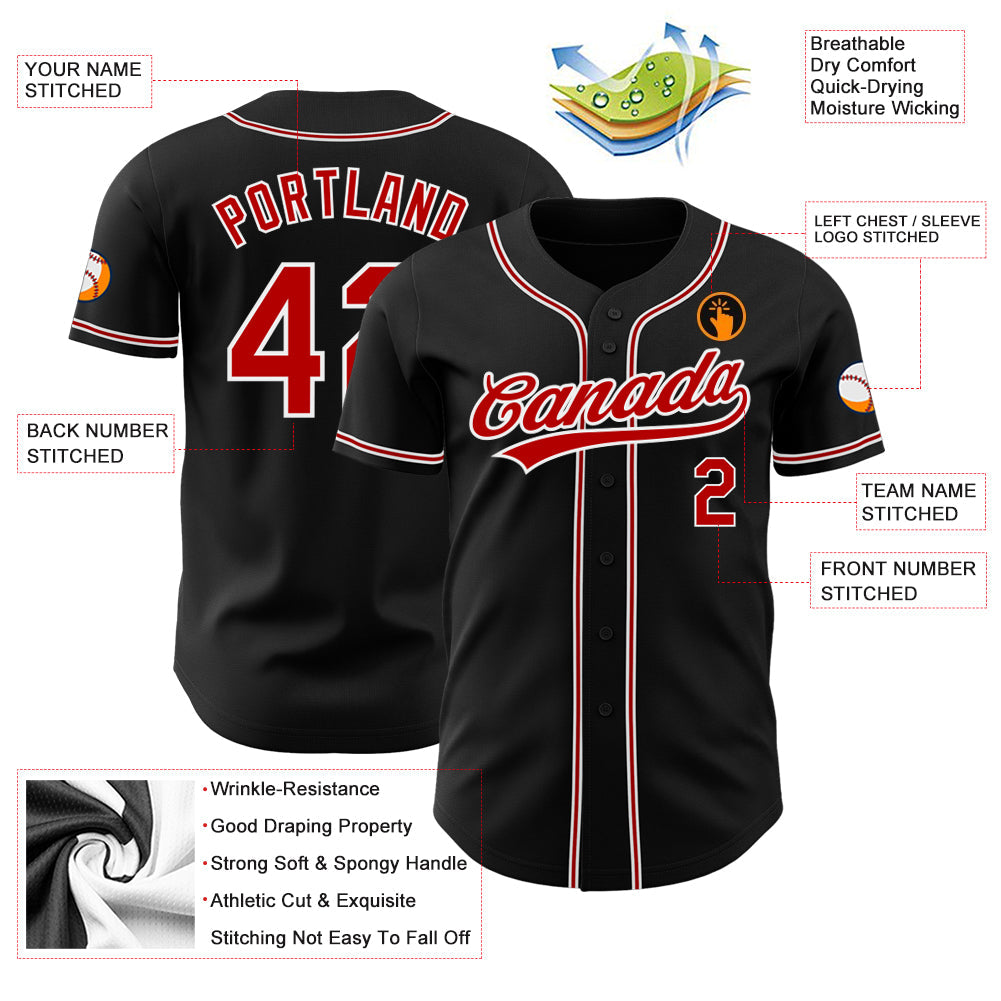 Custom Black Red-White Authentic Baseball Jersey view 4