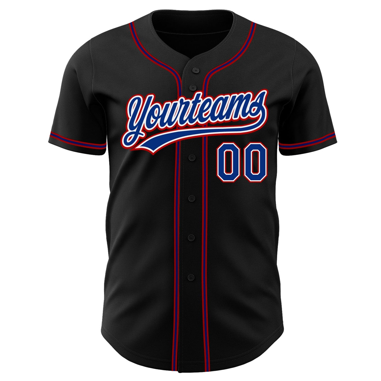Custom Black Royal-Red Authentic Baseball Jersey view 2
