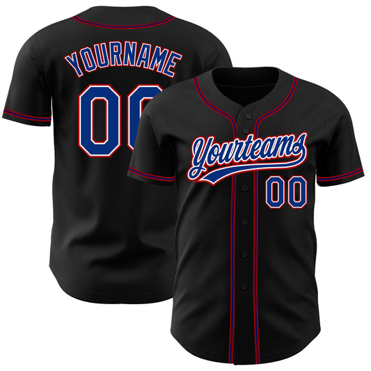 Custom Black Royal-Red Authentic Baseball Jersey - Main View