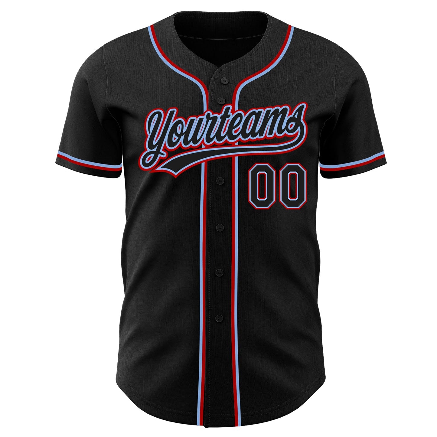 Custom Black Black Light Blue-Red Authentic Baseball Jersey view 2