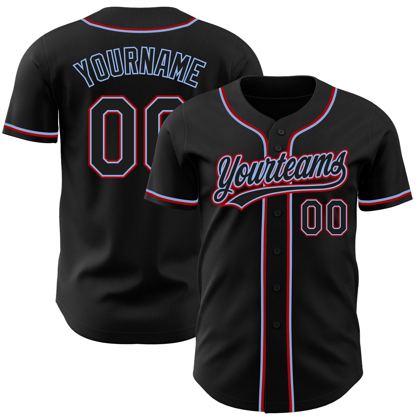 Custom Black Black Light Blue-Red Authentic Baseball Jersey - Main View