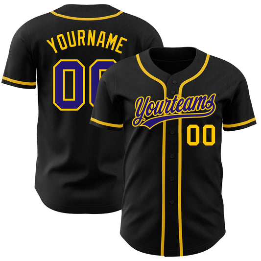 Custom Black Dark Purple-Gold Authentic Baseball Jersey - Main View