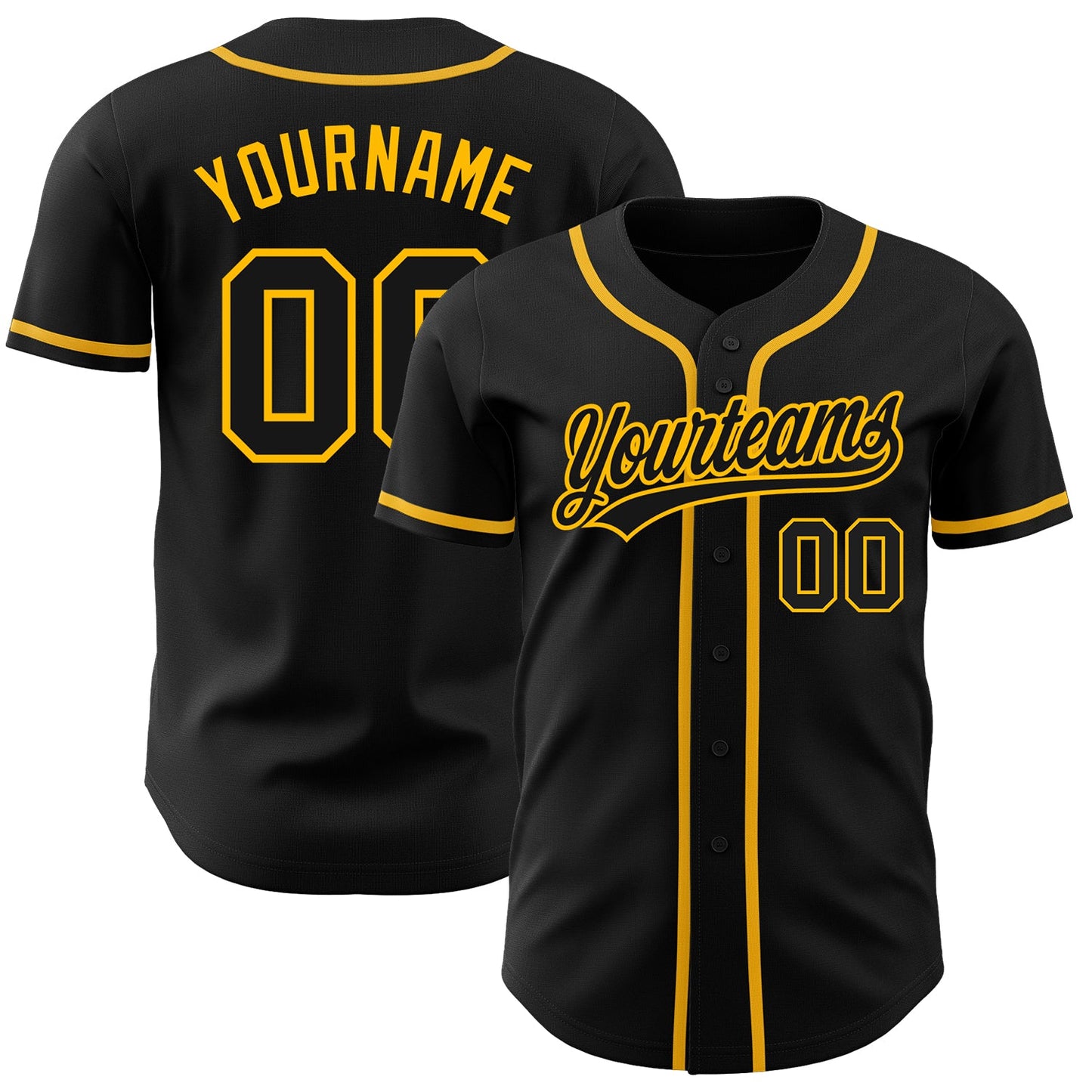 Custom Black Black-Gold Authentic Baseball Jersey - Main View
