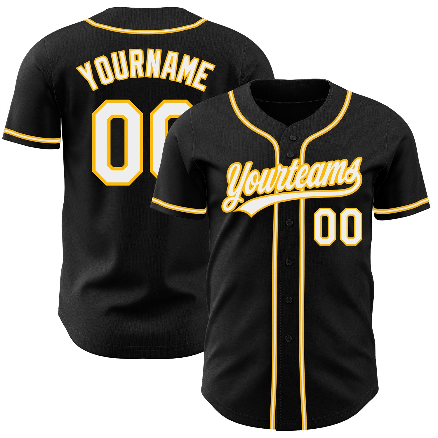 Custom Black White-Gold Authentic Baseball Jersey - Main View