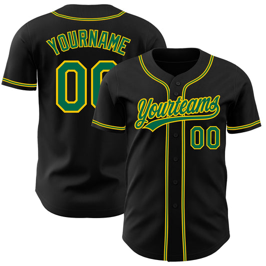 Custom Black Kelly Green-Gold Authentic Baseball Jersey - Main View