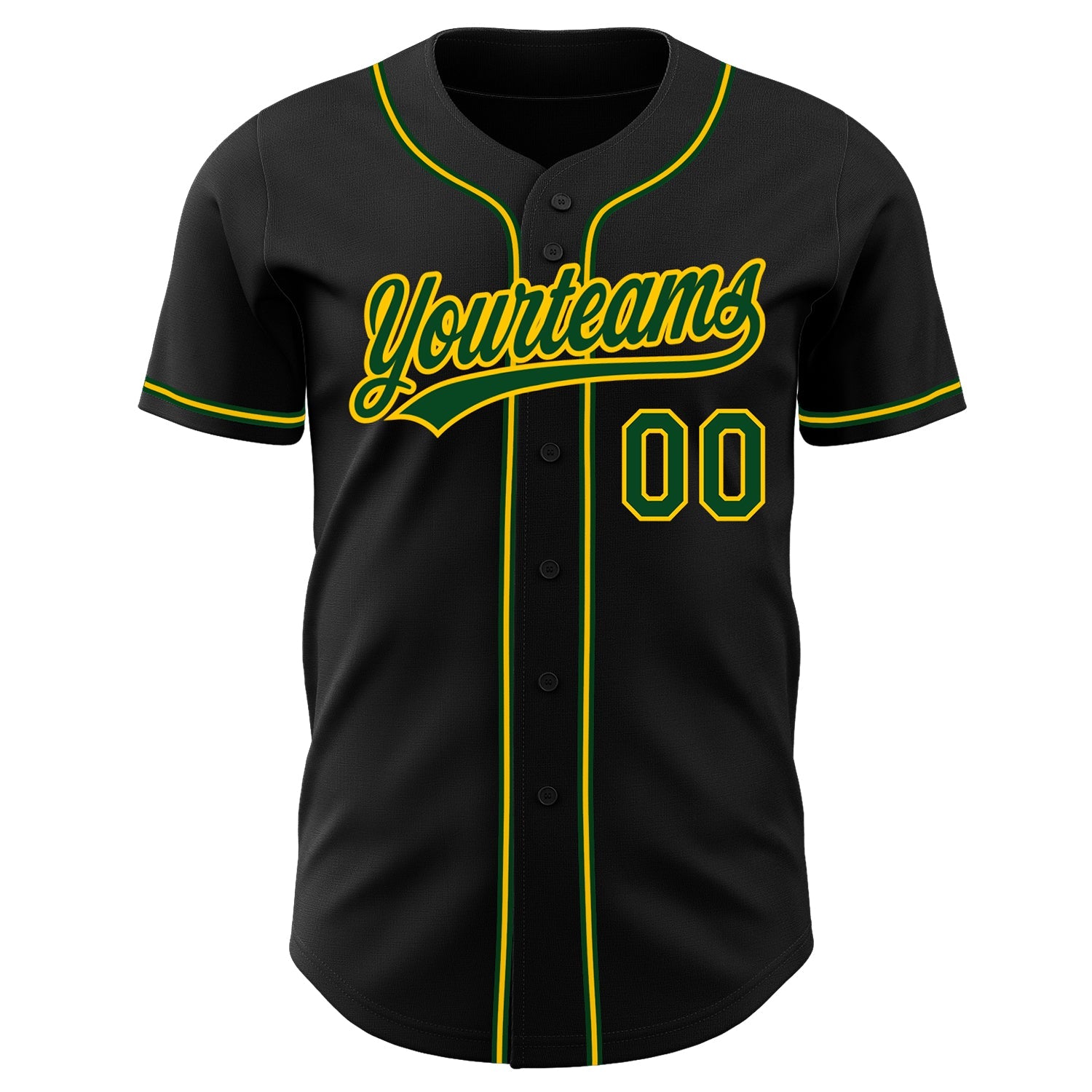 Custom Black Green-Gold Authentic Baseball Jersey view 2