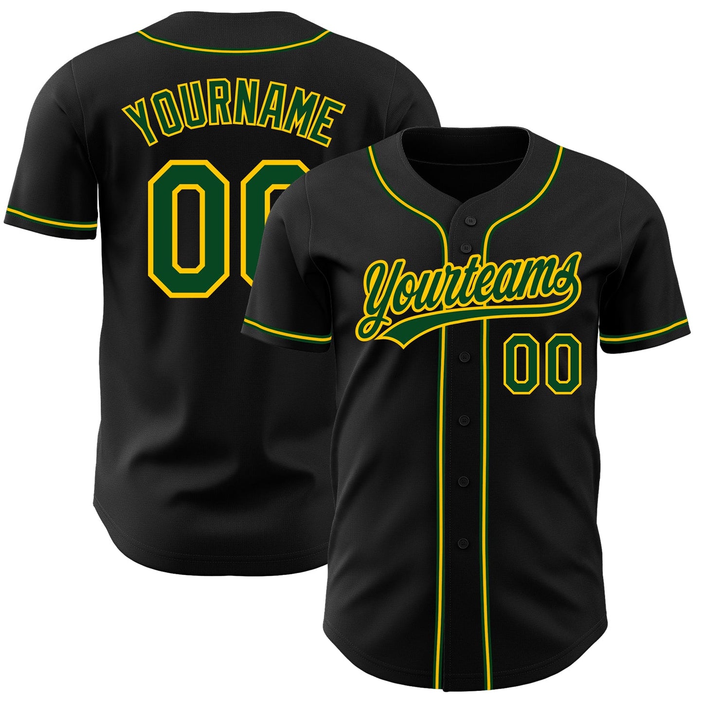Custom Black Green-Gold Authentic Baseball Jersey - Main View