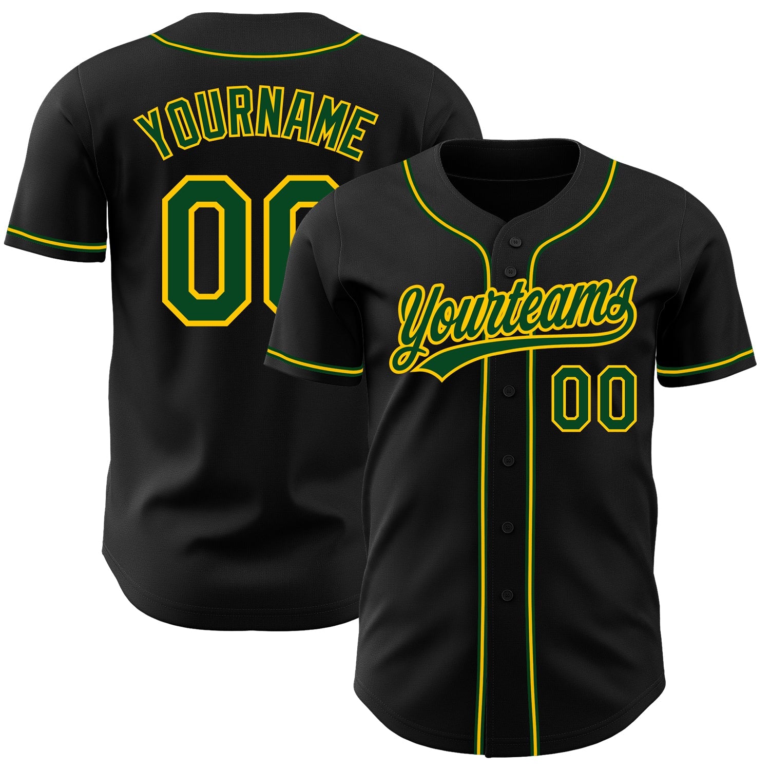 Custom Black Green-Gold Authentic Baseball Jersey - Main View