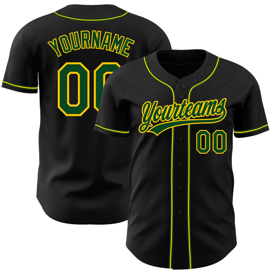 Custom Black Green-Gold Authentic Baseball Jersey - Main View