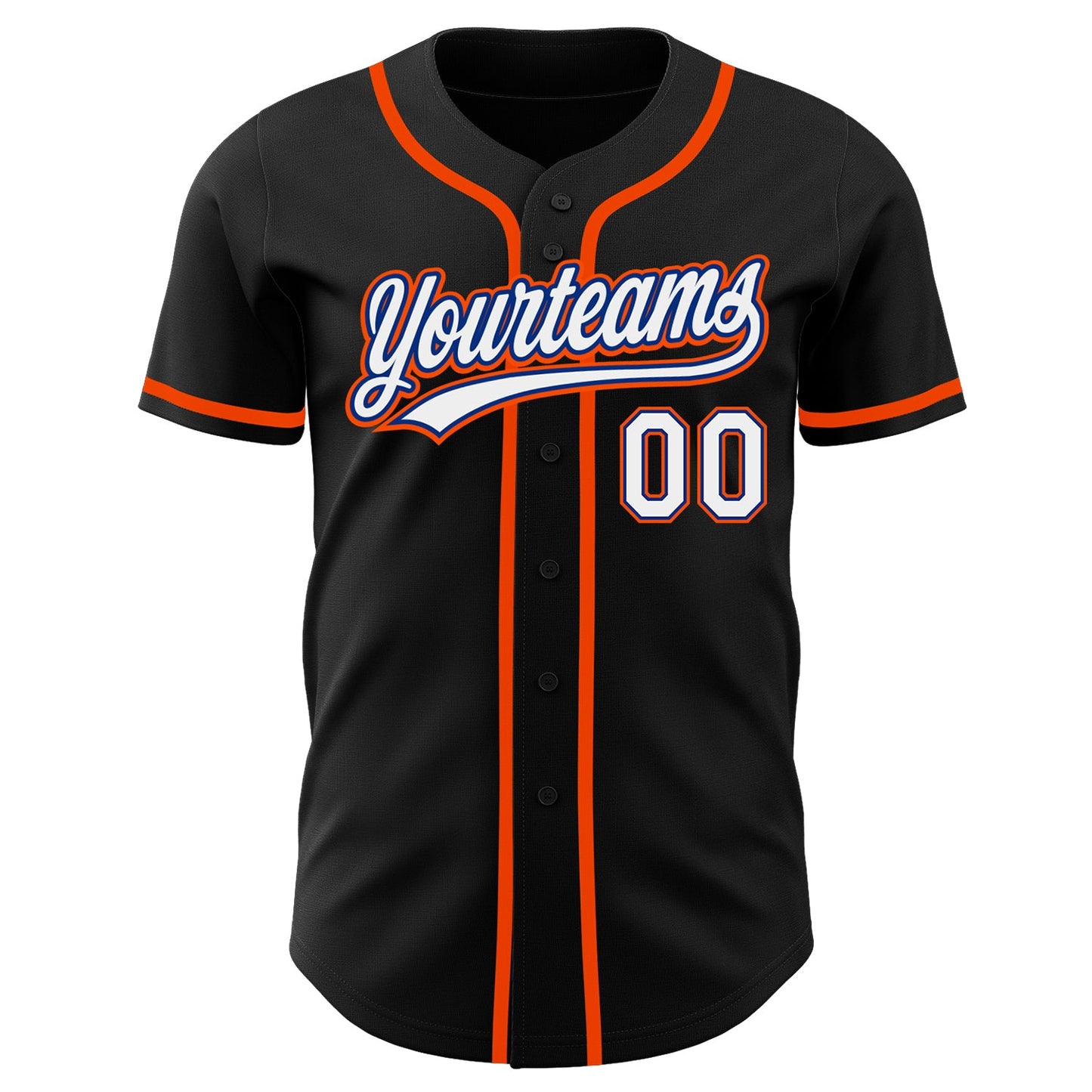 Custom Black White Royal-Orange Authentic Baseball Jersey view 2