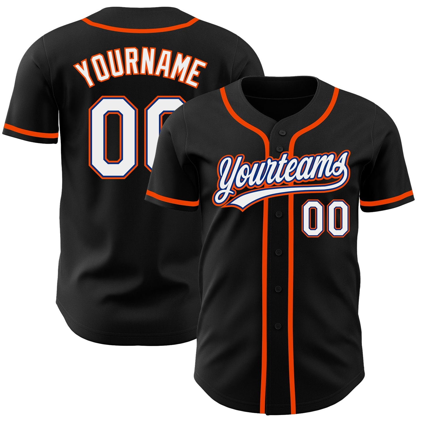 Custom Black White Royal-Orange Authentic Baseball Jersey - Main View
