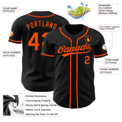 Custom Black Orange Authentic Baseball Jersey view 3