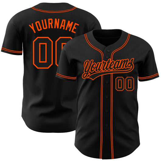 Custom Black Black-Orange Authentic Baseball Jersey - Main View