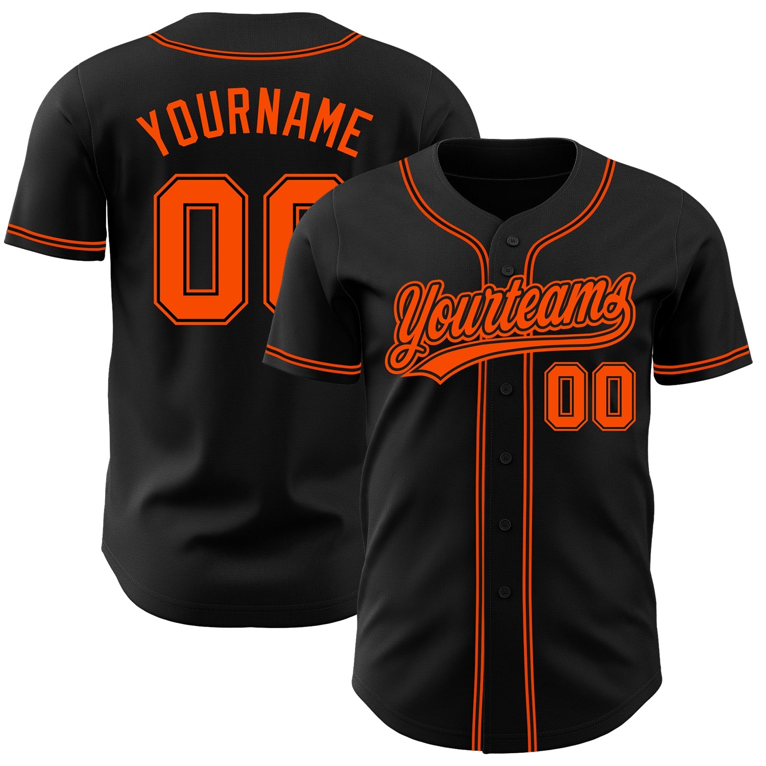 Custom Black Orange Authentic Baseball Jersey - Main View