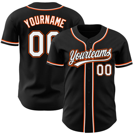 Custom Black White-Orange Authentic Baseball Jersey - Main View