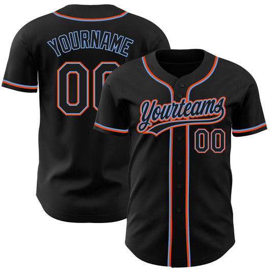 Custom Black Black Powder Blue-Orange Authentic Baseball Jersey - Main View