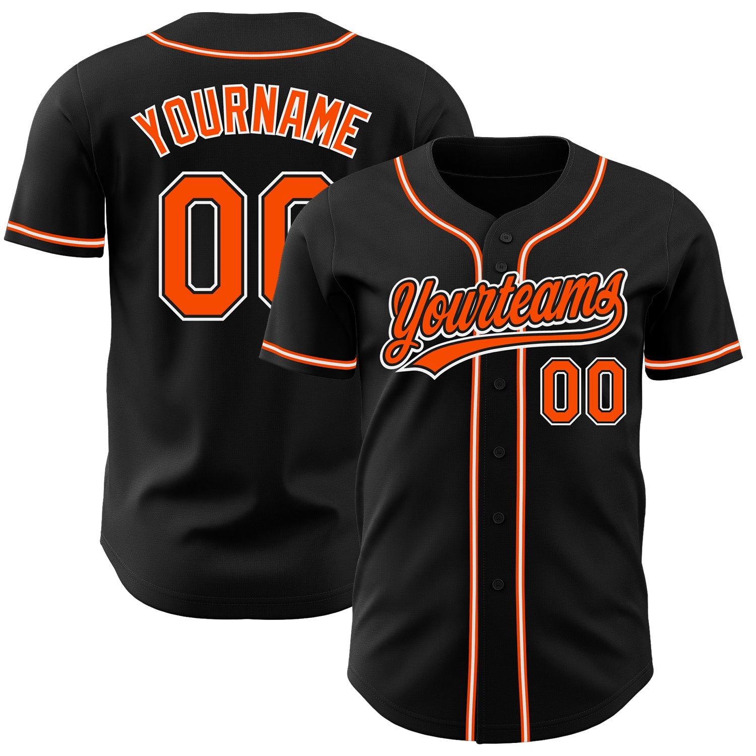 Custom Black Orange-White Authentic Baseball Jersey - Main View