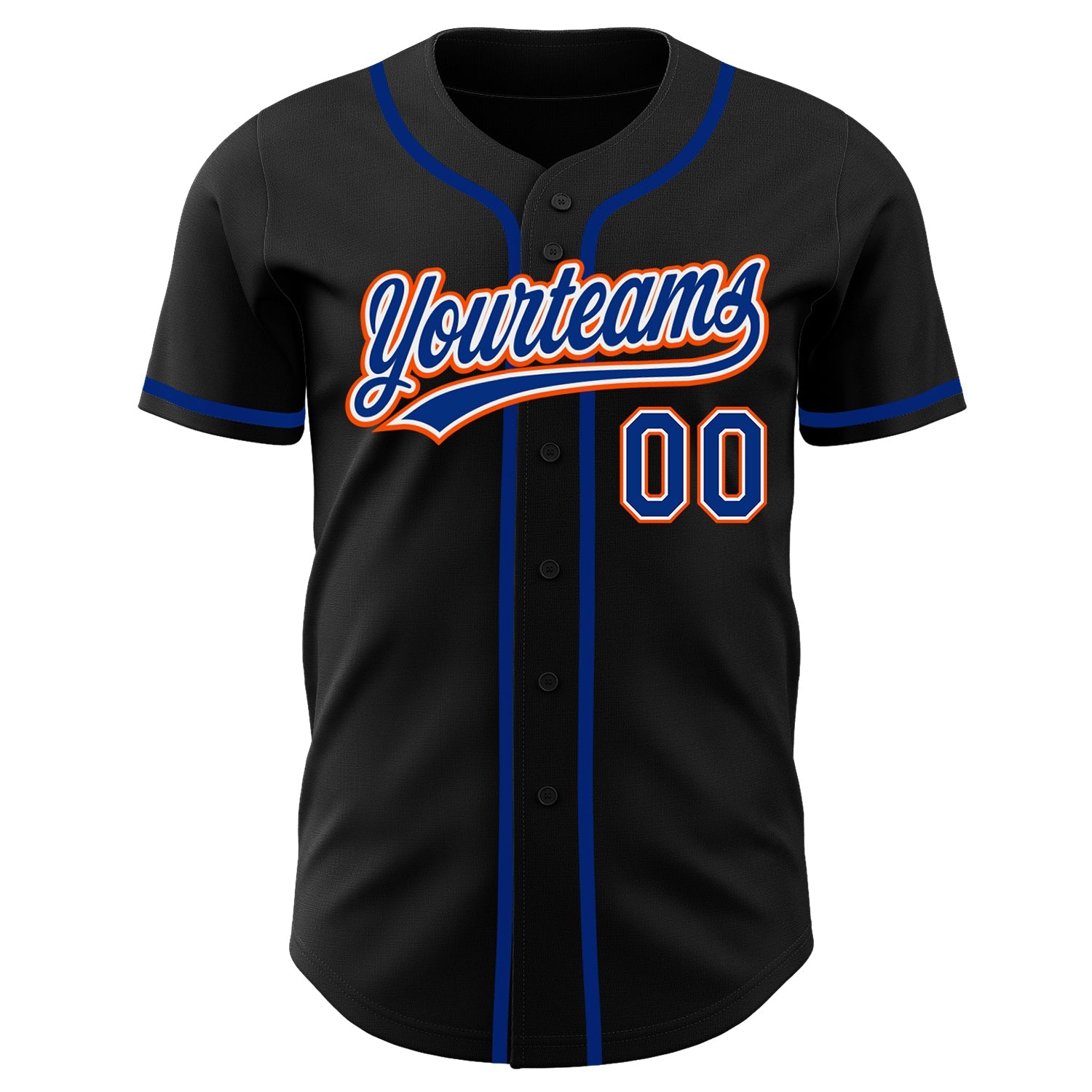 Custom Black Royal-Orange Authentic Baseball Jersey view 2