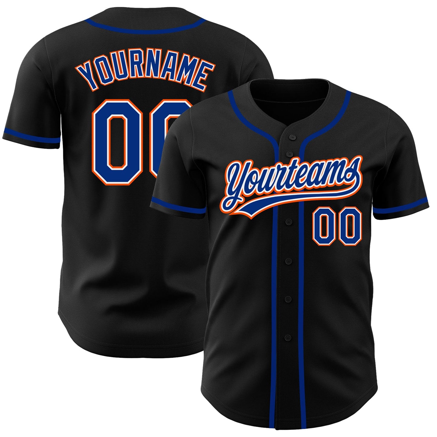 Custom Black Royal-Orange Authentic Baseball Jersey - Main View