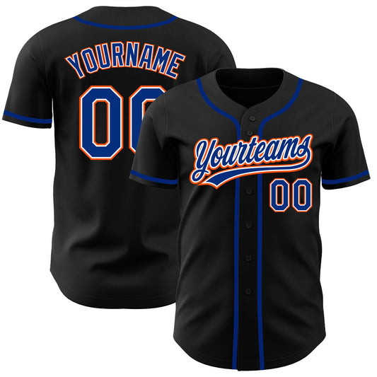 Custom Black Royal-Orange Authentic Baseball Jersey - Main View