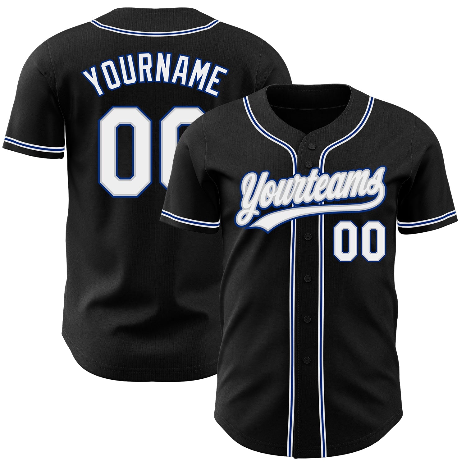 Custom Black White Gray-Royal Authentic Baseball Jersey - Main View