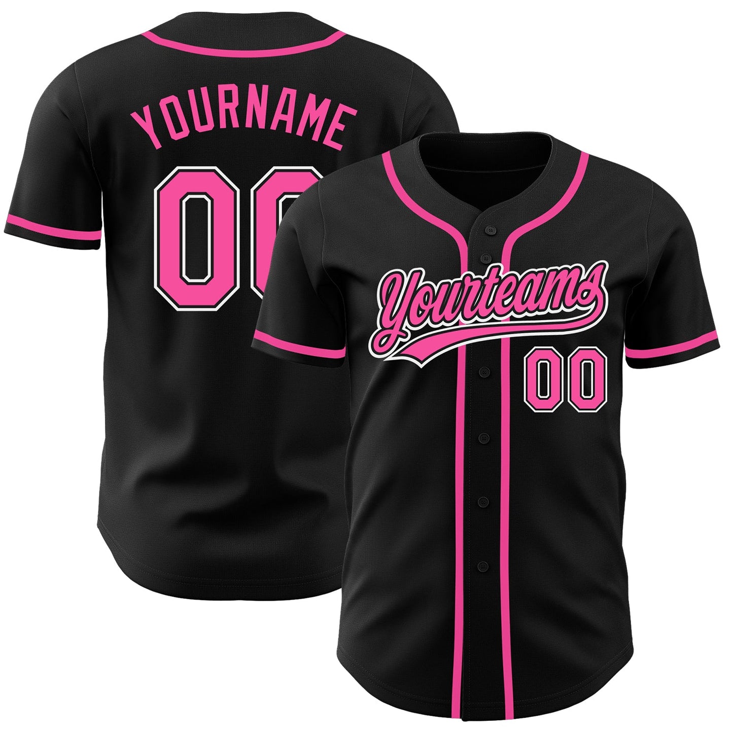Custom Black Pink-White Authentic Baseball Jersey - Main View