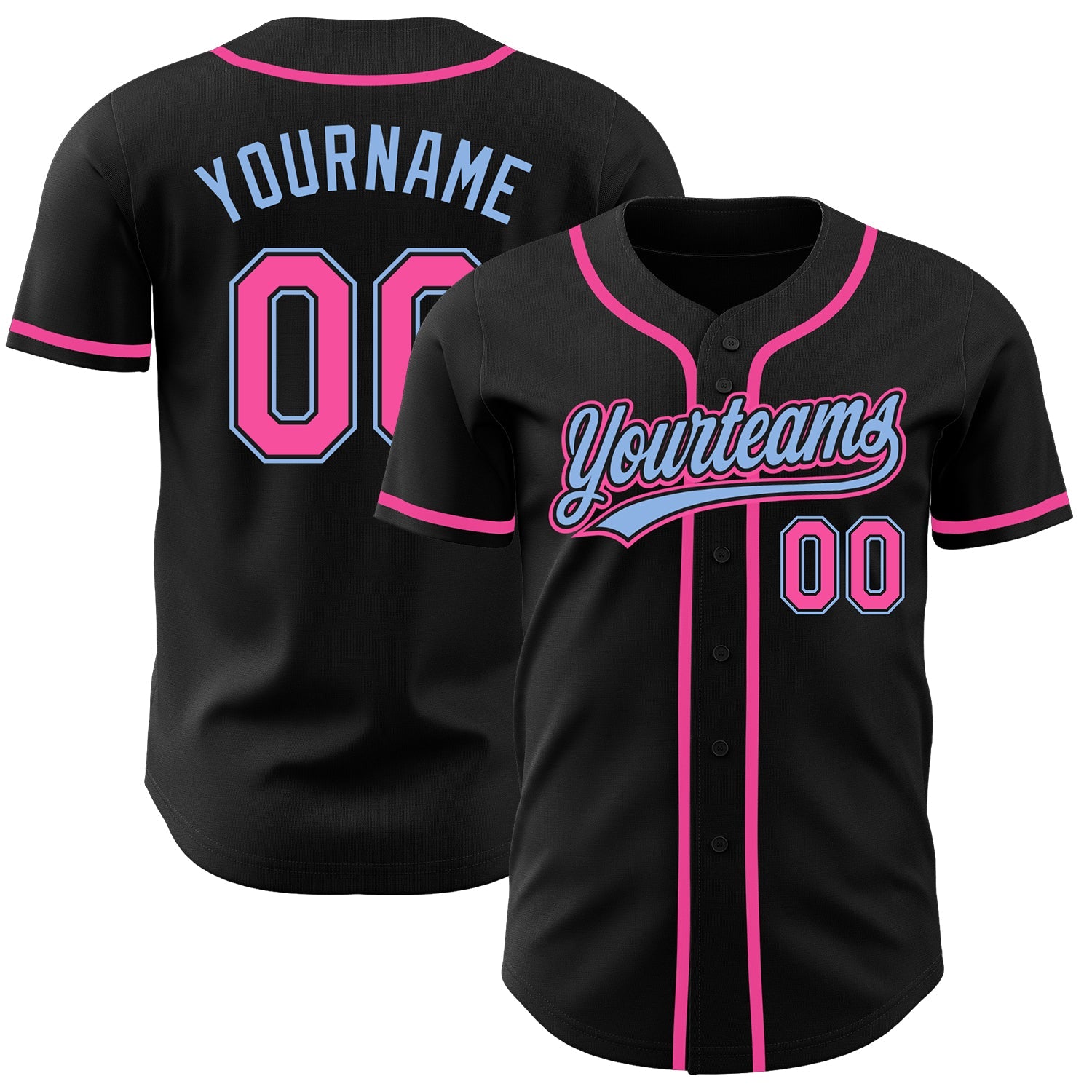 Custom Black Pink-Light Blue Authentic Baseball Jersey - Main View