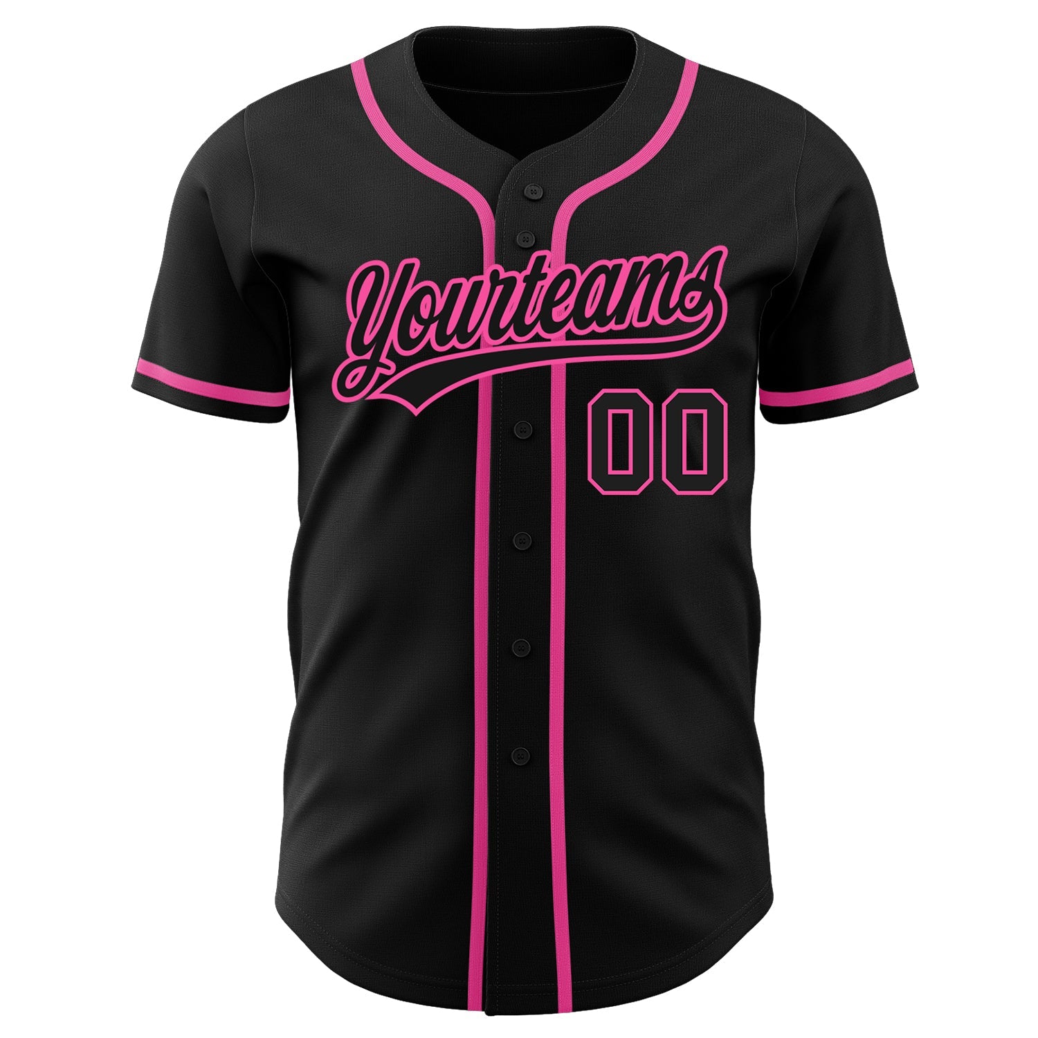 Custom Black Black-Pink Authentic Baseball Jersey view 2