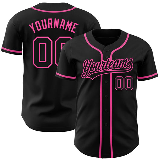Custom Black Black-Pink Authentic Baseball Jersey - Main View