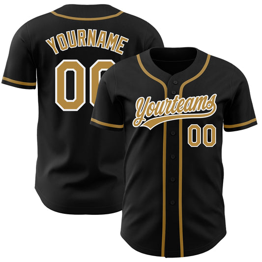 Custom Black Old Gold-White Authentic Baseball Jersey - Main View