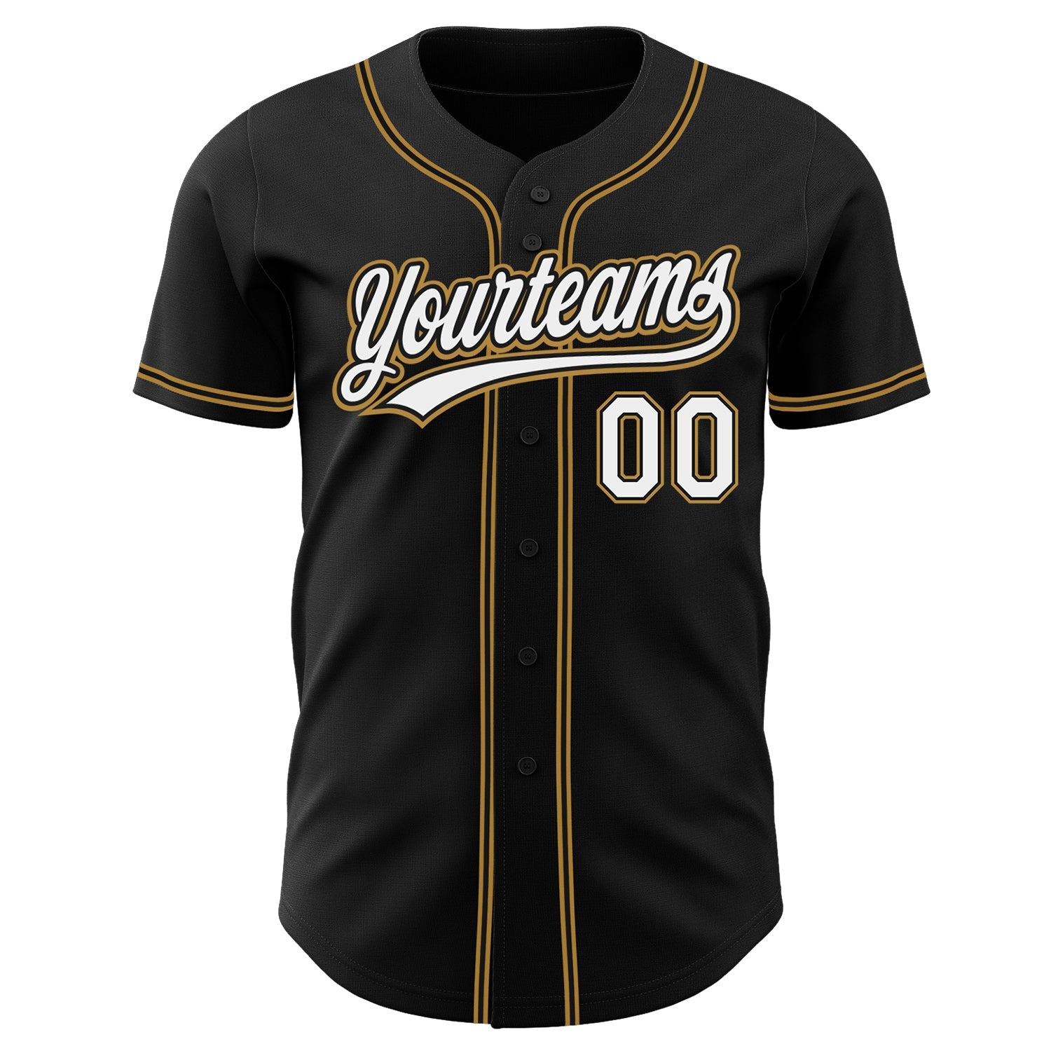 Custom Black White-Old Gold Authentic Baseball Jersey view 2