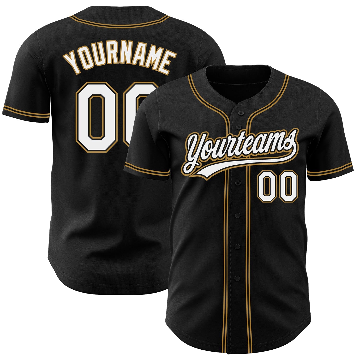 Custom Black White-Old Gold Authentic Baseball Jersey - Main View