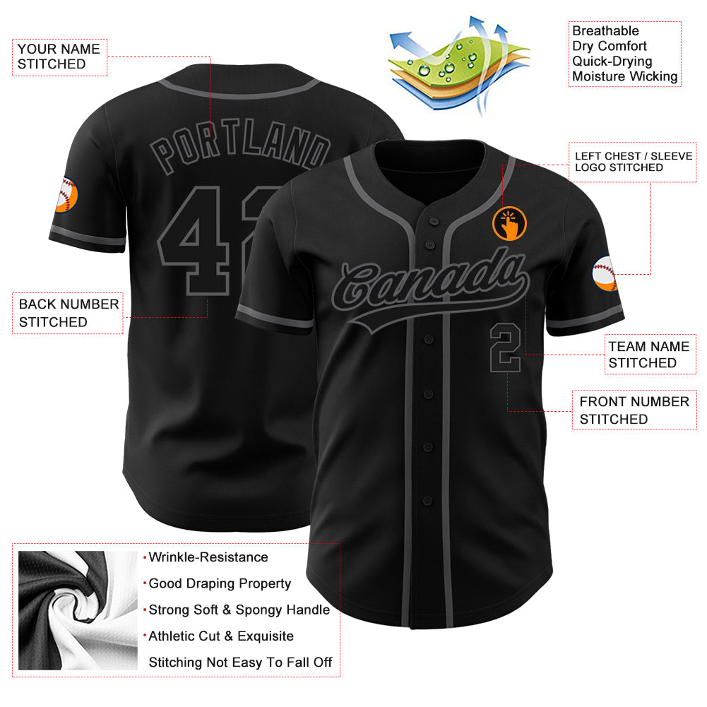 Custom Black Black-Steel Gray Authentic Baseball Jersey view 4