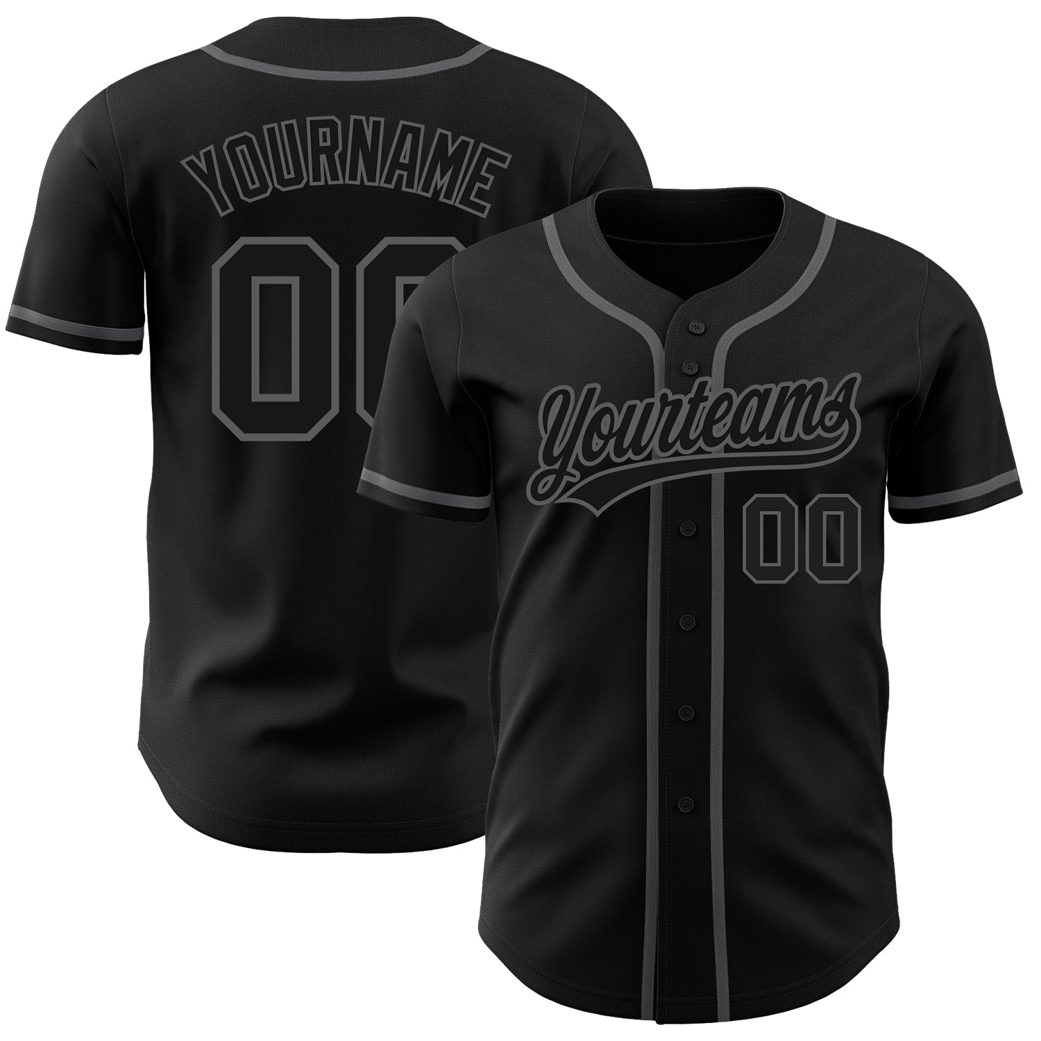 Custom Black Black-Steel Gray Authentic Baseball Jersey - Main View