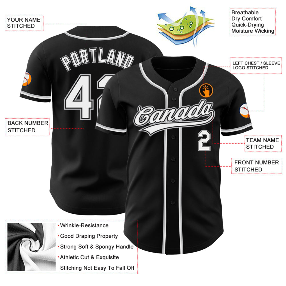 Custom Black White-Gray Authentic Baseball Jersey view 3