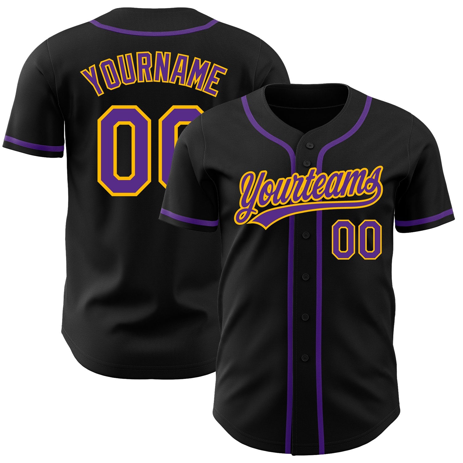 Custom Black Purple-Gold Authentic Baseball Jersey - Main View
